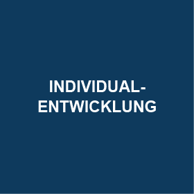 Blaue Kachel mit weißem Schriftzug "Individualentwicklung"
