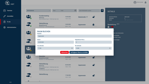 Screenshot der Raumplanung im Besuchermanagementsystem Q-Visit