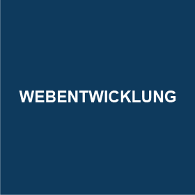 Blaue Kachel mit weißem Schriftzug "Webentwicklung"