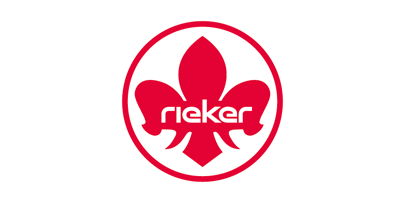 Rieker-Logo: Eine rote Lilie in einem roten Kreis, in deren Mitte der Markenname „rieker“ in weißer Schrift steht.